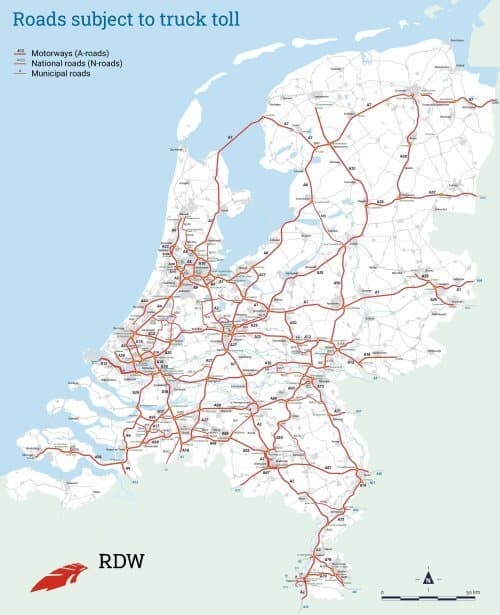 Truck toll road map NL